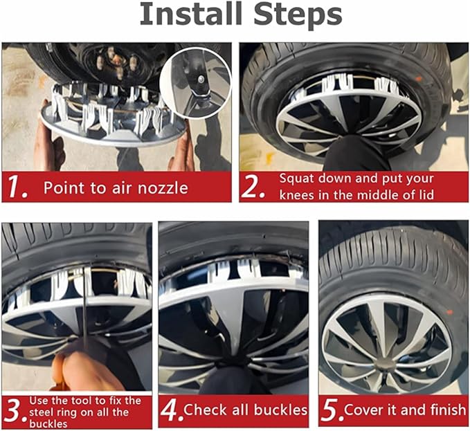 ABX Hubcaps,16 inch hubcaps Set of 4, Wheel Rim Cover ABS Material, Snap On Car Truck SUV Replacement, for Toyota Camry Nissan Mazda etc, Black&Silver
