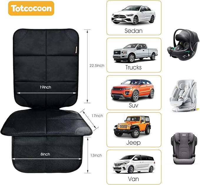 Car Seat Protector 2-Pack with Custom Zipper Storage Bag — Thickest Padding Seat Cushion Mat, 600D Oxford Waterproof Fabric, Non-Slip Backing, Mesh Pockets