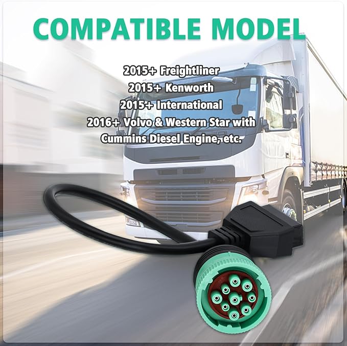 9 Pin to 16 Pin OBD2 Adapter Cable for Heavy Duty Trucks and Commercial Vehicles,Type 2 Green J1939 Diagnostic Connector Plug Work with Truck OBD Diagnostic Scanner Tool