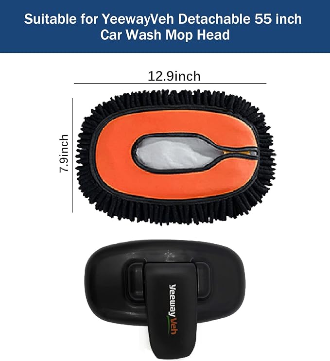 YeewayVeh Car Wash Brush Replacement Cover, Soft Microfiber Car Wash Mop Head Compatible with 55" Long Handle Car Wash Brush and 15° Curved Pole Car Wash Mop, Orange