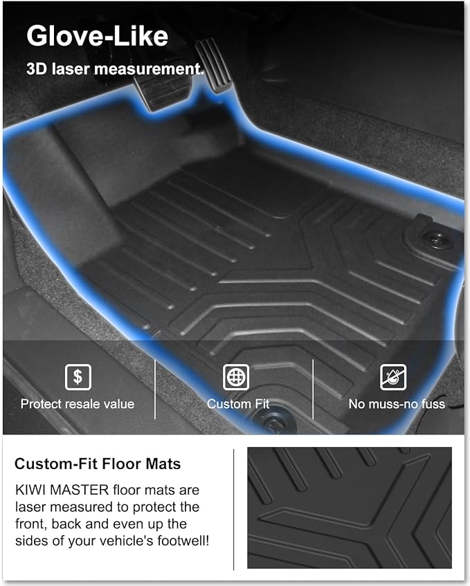 Kiwi Master Floor Mats for 2018-2022 Honda Accord | Custom Fit, All Weather Car Mats, Heavy Duty TPE Floor Liners, Front & Rear 2 Row, Black