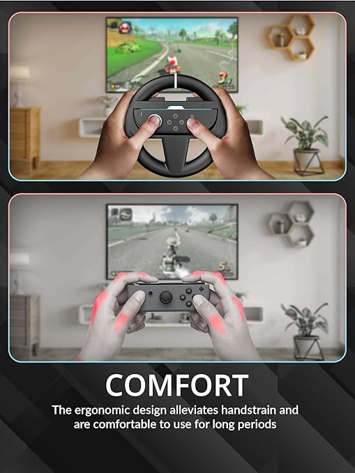 Orzly Steering Wheels – Compatible with Switch 2 (2025 Console) – Twin Pack Racing Wheel Accessories for Joy-Con Controllers and MarioKart Racing Games (2 Black Wheels) Gift Boxed