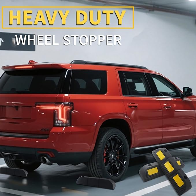 Parking Stopper for Garage Floor, Heavy Duty Rubber Car Wheel Curb Stoppers Bumpers Block for Your Vehicle, Parking Aid Gadgets Tire Stops for Home Garage Wall, Parking Lot & Driveway 1 Pack