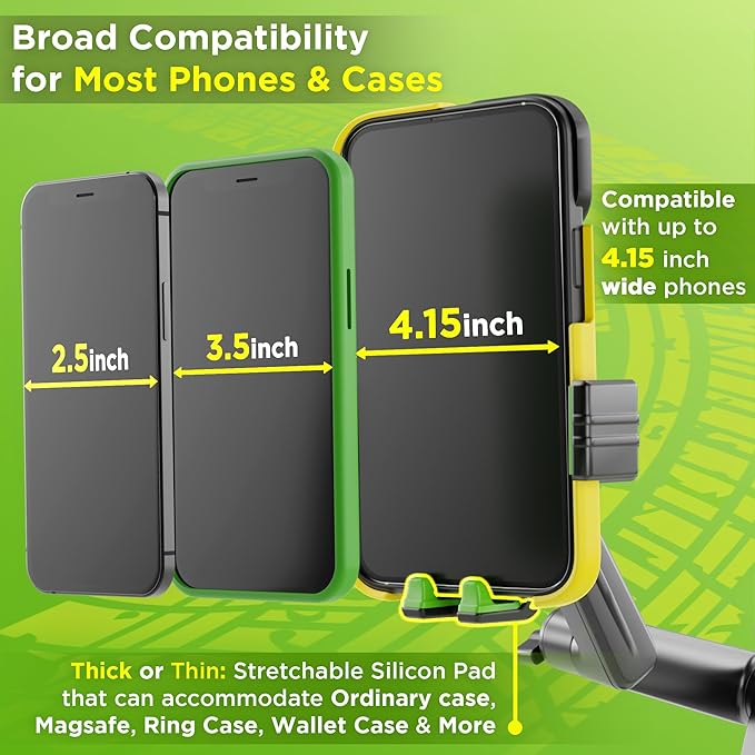 Cell Phone Mount for Truck Phone Holder for Truck Drivers - Heavy Duty Suction Cup, iPhone Holder for Dashboard Window 16.9 inch Long, for iPhone & Samsung, 18 Wheeler Trucker, Green