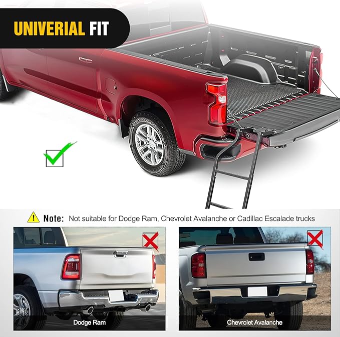 Nilight Foldable Truck Tailgate Ladder for Pickup with Aluminum Step Grip Plates, Replaceable Rubber Feet & Stainless Steel Self Drilling Hex Screws for Easy Installation