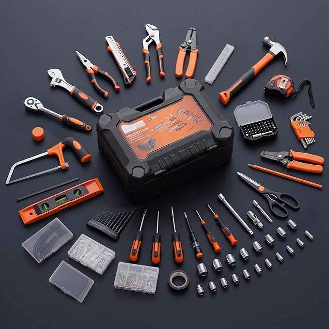 OLIXIS 330-Piece Home Repair Tool Kit with Pull-Out Drawer, Carbon & Cr-V Steel Tool Box for Home, Complete Homeowners Tool Kit for DIY & Auto Maintenance, Black-Yellow