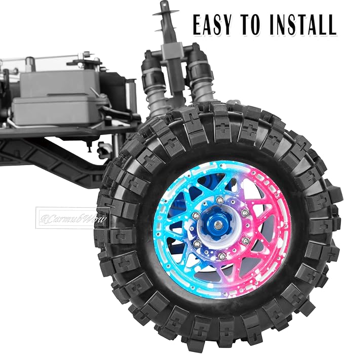 1/10 Scale RC Truck Tires,Wheels and Tires w/12MM/14MM Hex for Rustler Stampede Hoss, Granite Vorteks Big Rock 3S,1/10 Off Road Tires Rubber Truck Tyres w/Foam Insert,Multicolored