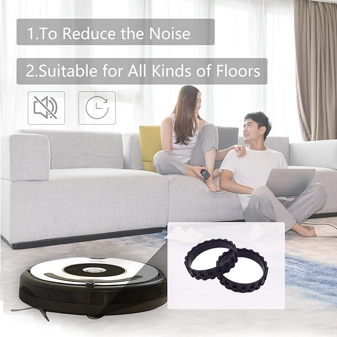 Garbage fighter Tires for Series 500, 600, 700, 800 and 900, e5, e6, i7,Anti-Slip, Great Adhesion and Easy Assembly, Wheel Replacement for All roomba Models (Black 2 Pack)