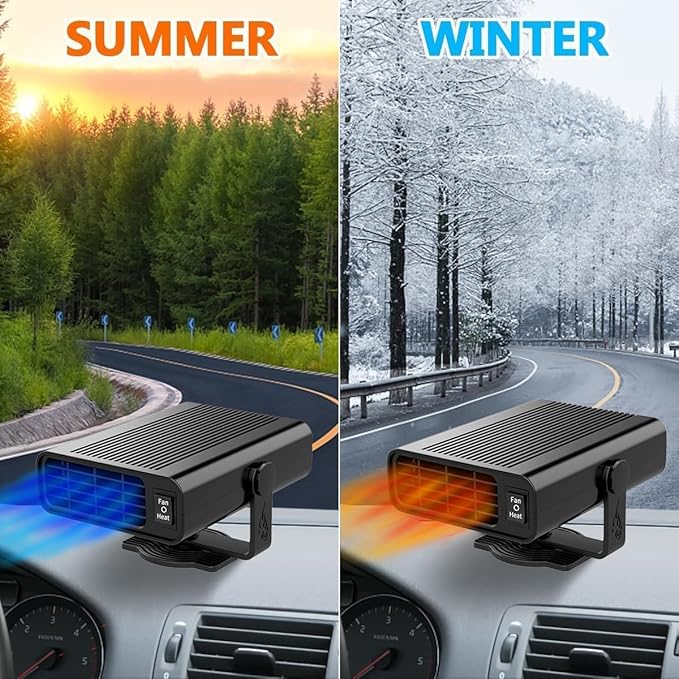 Car Heater, Portable Car Heater 12V and Defroster, 2in1 Fast Heating and Cooling, Car Heaters That Plugs into Cigarette Lighter, Fast Heating Defroster Defogger Demister for Cars