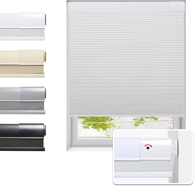 Tonature No Drill Cellular Shades for Indoor Windows, Thermal Insulating & Noise Reducing Honeycomb Blinds, Free Stop Cordless Blackout Shades, White,36 1/2" W x 48" H