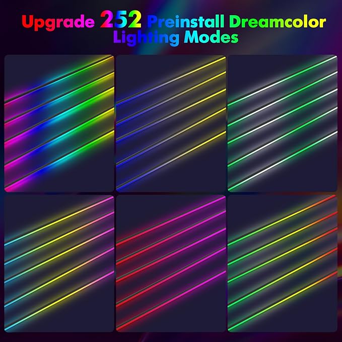 Dreamcolor Acrylic Interior Car Lights 6 in 1 RGB LED Strip Lights with APP Control 252 Color Modes DIY Fiber Optic Ambient Lighting Kits Music Car Neon Light Kits New Version
