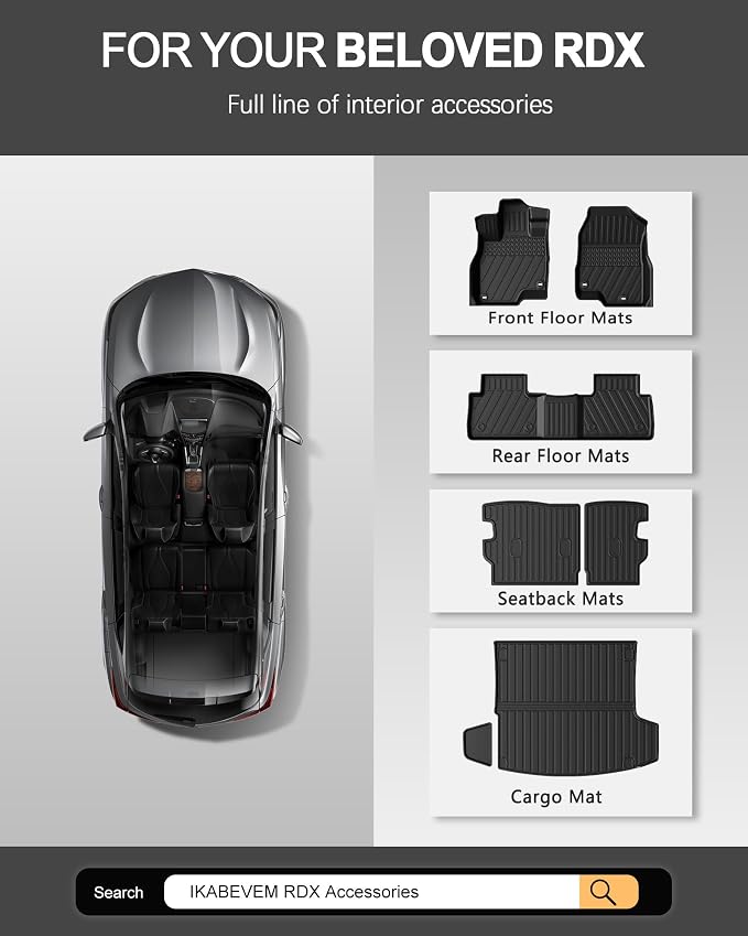 Floor Mats Fit for 2019-2026 Acura RDX - Custom Fit All Weather TPE Floor Liners Cargo Liner with Backrest Mats for RDX Accessories Full Set, Black