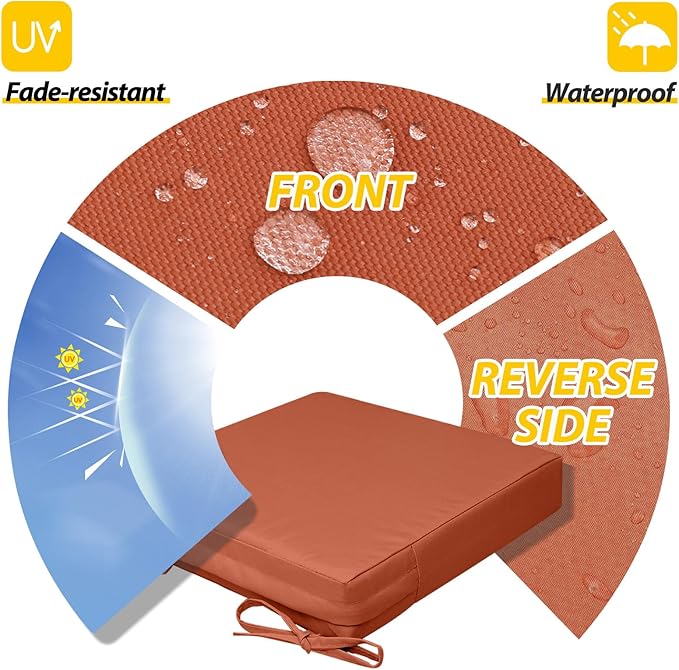 AAAAAcessories Outdoor Seat Cushions for Chairs, Waterproof, Fade-Resistant, 21" x 21" x 3", Patio Furniture Replacement Cushions, Set of 2, Rust
