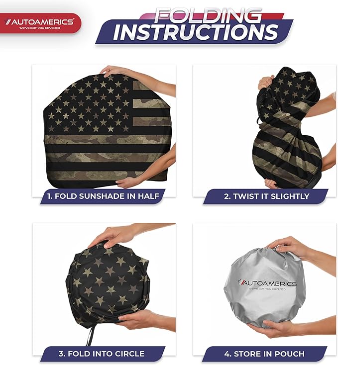Autoamerics 1-Piece Windshield Sun Shade Dark Camo American Flag USA Design - Foldable Car Front Window Sunshade for Most Sedans SUV Truck - Blocks Max UV Rays and Keeps Your Vehicle Cool - Large