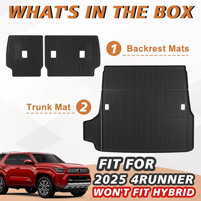 TripleAliners Trunk Mat & Rear Seatback Mat Fit for Toyota 2025 2026 4Runner All Weather TPE Liners Accessories Custom Fit TPE Heavy-Duty (Only for 5 Seats) - Not for Hybrid Model