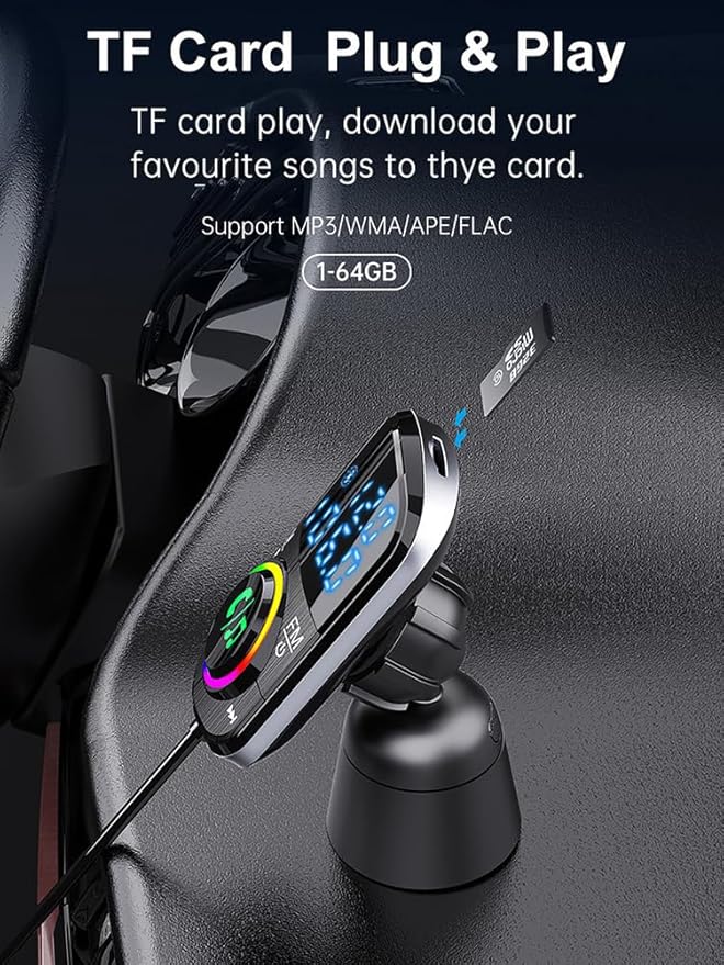 Bluetooth FM Transmitter for Car, Wireless Bluetooth 4.1 in-Car Radio Adapter Car Kit with Handsfree Calling, 3 USB Ports, LED Display, Stereo 4 Modes Music Play