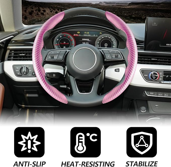 2pcs Universal Fit Carbon Fiber Steering Wheel Cover, Anti-Skid Steering Wheel Cover/Segmented Steering Wheel Protector/Car Interior Accessories (Plik)