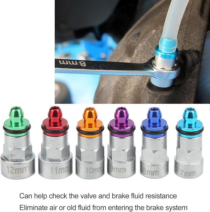 Brake Bleeder Wrench Kit with 6 Adapters, Metal Rubber, Universal for Car SUV Light Truck Motorcycle, 7-12mm, Check Valve & Brake Fluid, Air Elimination, No Wheel Removal or