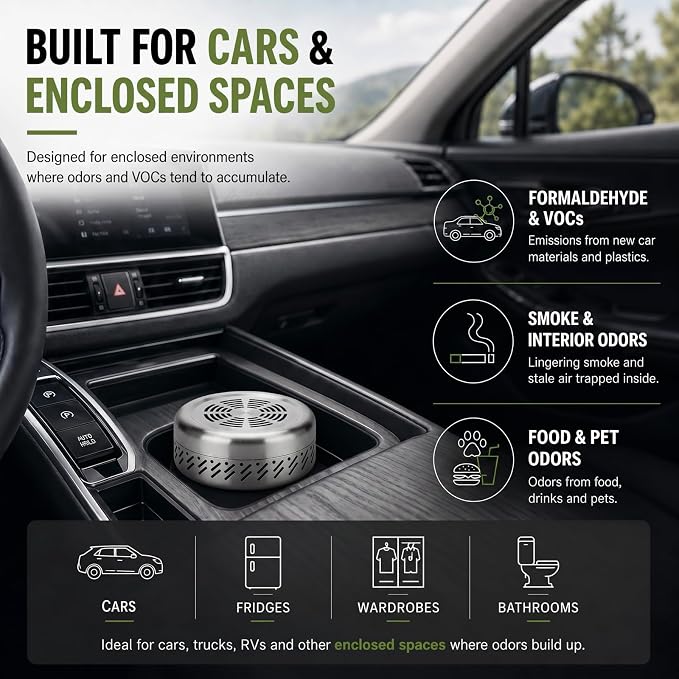 Car Odor Eliminator Lasts 10 Years, Nano Catalyst Deodorizer Removes Smoke, VOCs, Fragrance-Free, for Fridges, RVs, Closets & Bathrooms, Better Than Charcoal, Baking Soda & Air Fresheners