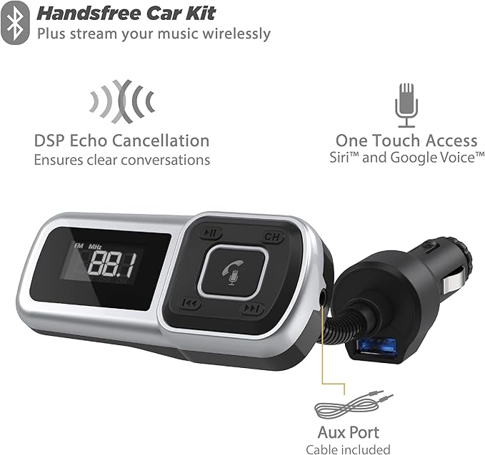 Scosche BTFMSR BTFREQ Universal Bluetooth Hands-Free Car Kit with Digital FM Transmitter and 10-Watt USB Car Charger
