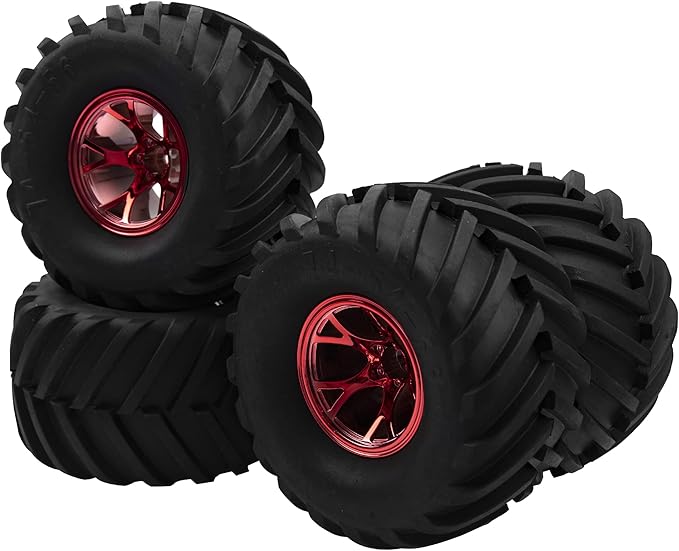 5.31''OD Rubber Tires & Wheel Rim 12mm Hex Hub Compatible with Traxxas Rustler HPI HSP Volcano Tamiya Exceed Himoto 1/10 Off-Road Monster Truck,135mmx73mm (Red)