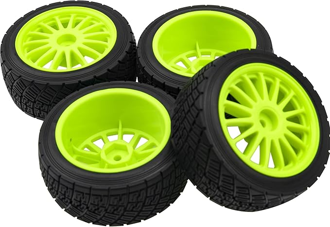 80mm/3.14" Rubber Tires & Plastic Wheel Rims 2.2 Inch 12mm Hex Hub Compatible with 1/10 HPI WR8 Off-Road Rally 1/14 WLtoys 124019 144001 1/16 Redcat Volcano RC Buggy (Green)