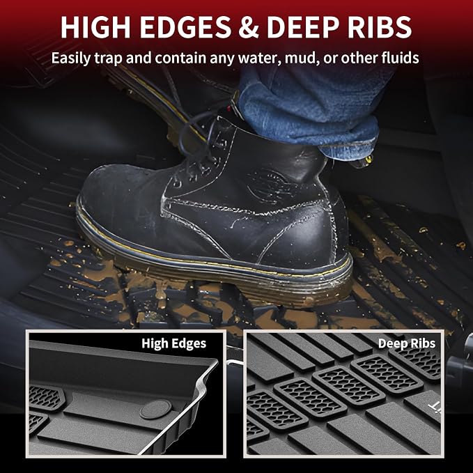 LASFIT Floor Mats for Jeep Grand Cherokee L 2021-2025 2026 7 Seat (NOT Fit for 6-Passenger) All Weather TPE Custom Fit Car Mats Floor Liners 1st & 2nd & 3th Row, Black