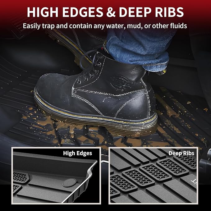 LASFIT Floor Mats for Jeep Grand Cherokee L 2021-2025 2026 (ONLY for 6-Passengers Without Center Console) All Weather TPE Custom Fit Car Mats Floor Liners 1st & 2nd & 3th Row, Black