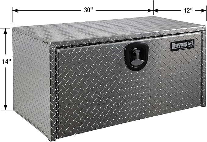 Buyers Products 1705153 Diamond Tread Aluminum Underbody Truck Tool Box, 14 x 12 x 30, Made in USA, .100 in. Thick, Corrosion Resistant, Locking Compression Latch, Secure Storage for Work Trucks