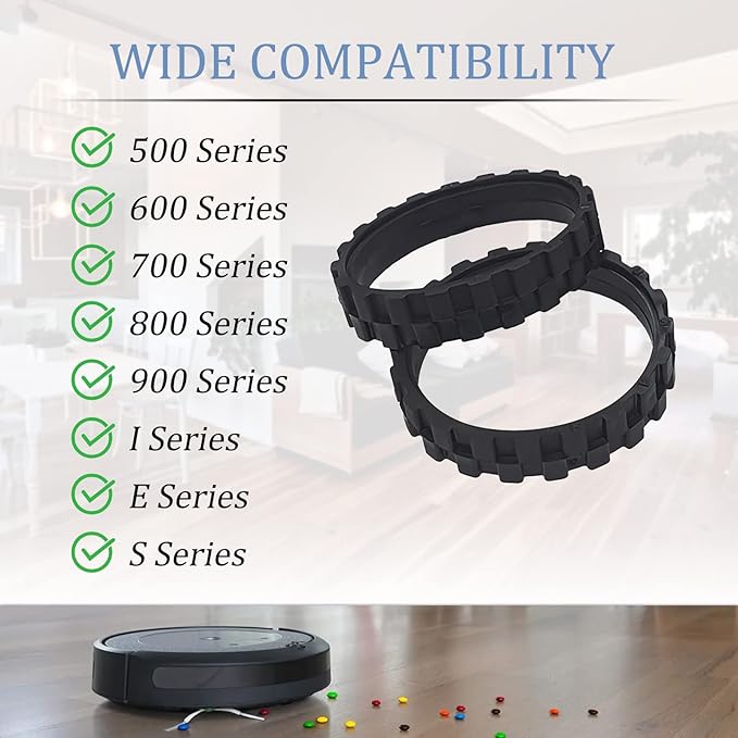 Garbage fighter Tires for Series 500, 600, 700, 800 and 900, e5, e6, i7,Anti-Slip, Great Adhesion and Easy Assembly, Wheel Replacement for All roomba Models (Black 2 Pack)