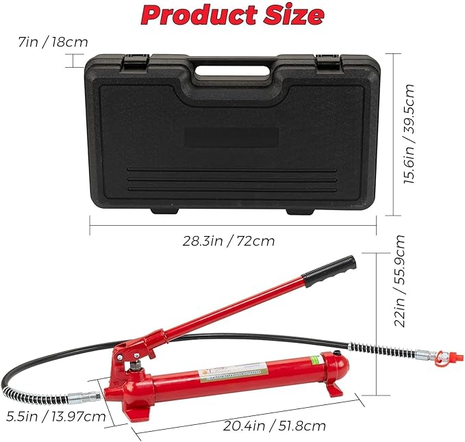 12 Ton Hydraulic Porta Power Kit, Heavy-Duty Frame Repair Tool Set with 4.6Ft Hose & Storage Case, 26,455 Lbs Capacity – Auto Body, Car, Truck & Garage Maintenance