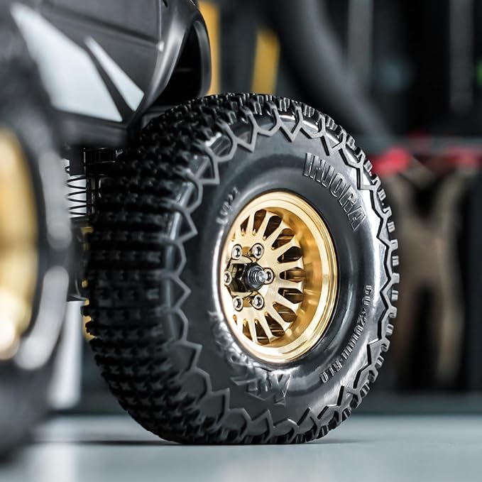 INJORA 1.0 XHX Pin Tires with 1.0 Plus Brass Beadlock Wheels Combo for 1/18 1/24 RC Crawlers Upgrade