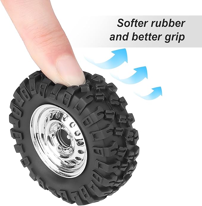 HobbyPark 1.0 Beadlock Wheels and Tires Negative Offset Stamped Steel 1.0" Wheels 1.0 Beadlocks for 1/24 1/18 RC Crawler TRX4M SCX24 FCX24 Upgrades Parts Soft Rubber Good Grip (w/52x19mm Tires)