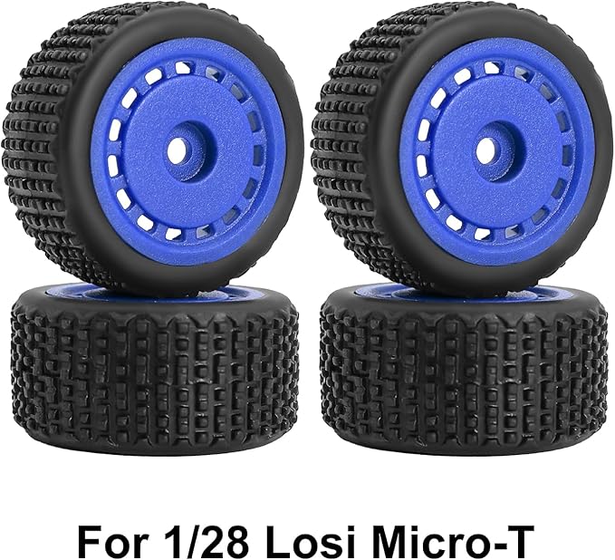 Pre-Mounted Pin Buggy Tires and Wheels Rims Hub Tires Set for 1/24 Losi Micro-B 1/28 Losi Micro-T Wltoys 244016 Upgrade Part (Blue Micro-T)