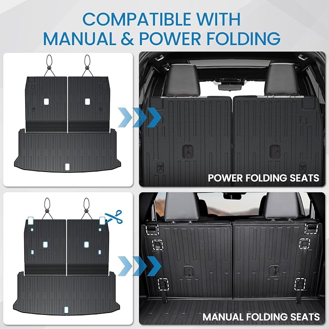 Cargo Mat with Backrest Mats for 2024 2025 2026 Lexus TX 350/500h/550h+, Fit with Subwoofer, All Weather TPE Protectors Cargo Liner Accessories for TX350/TX500h/TX550h+
