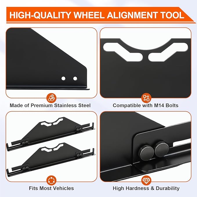 Wheel Alignment Tool with 2 Measuring Tapes, Heavy-Duty Steel Front End Alignment Tool for Toe/Camber Adjustment on Most Cars, Trucks, SUVs