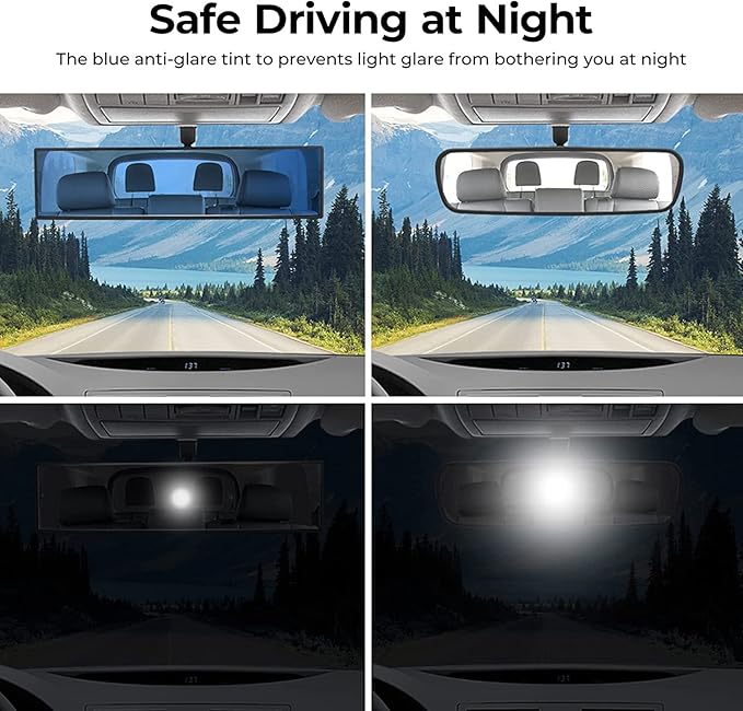 JOYTUTUS Rear View Mirror, Universal 12 Inch 2 Pack Panoramic Convex Rearview Mirror, Interior Clip-on Wide Angle Rear View to Reduce Blind Spot Effectively for Car SUV Trucks - Bl