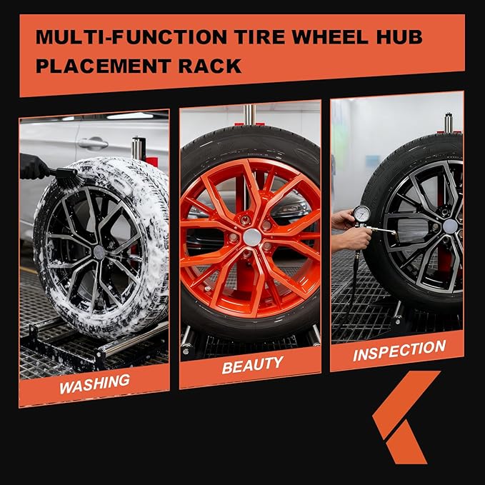 Rolling Wheel Detailing Stand Heavy Duty Wheel Cleaning Stand 360° Rotating Tire Stand for Wheel Rim Cleaning, Ceramic Coating, Polishing Applying Tire Shine & Car Wheel Wash
