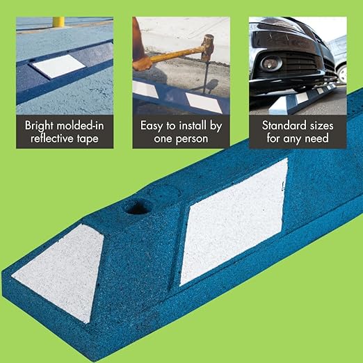 Checkers Park-It® 4 Foot Long 100% Recycled Rubber ADA Compliant Handicap Parking Stop, 4' x 6" x 4", Parking Lot Curb Wheel Stopper, Highly Visible Blue/White, GNRS1420WB