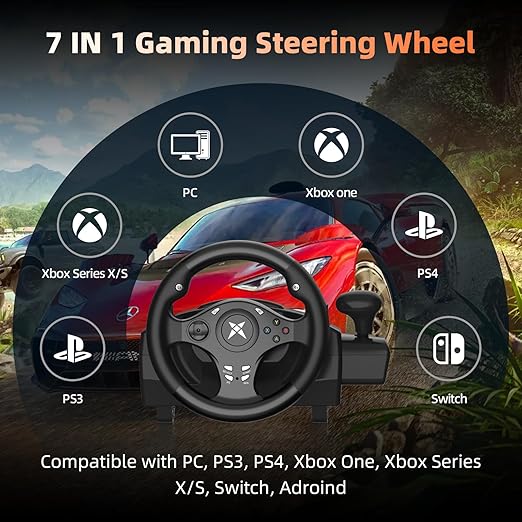 DOYO Gaming Racing Wheel, 270 Degree Xbox Steering Wheel and Pedals with Vibration Feedback for PS4, Xbox One, Xbox Series X/S, PS3, Switch, Xbox 360, Android, Real Racing Simulator
