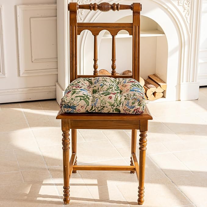 vctops Farmhouse Floral Print Chair Cushions with Ties U-Shaped Soft Comfortable Chair Pads Non Slip Seat Cushions for Indoor Dining Room and Kitchen Chairs (Flower H,16"x16")