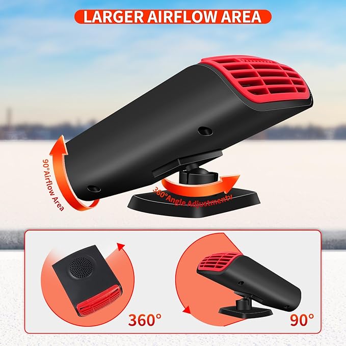12V 150W Portable Car Heater, 2 in 1 Heating & Cooling Fan, Windscreen Defogger & Window Defroster,Fast Heating Car Heater with Cigarette Lighter, with 360° Rotatable Base, for Car Truck Rv Trailer