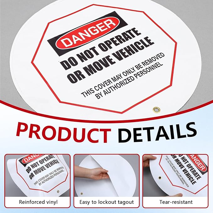 1 Pcs Steering Wheel Cover for Lockout Tagout - 16" Danger Do Not Operate Reinforced Vinyl for Trucks Pallet Jacks Forklifts
