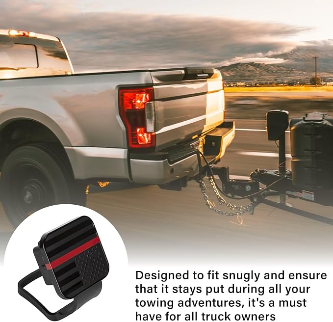 2 Inch Rubber Trailer Hitch Cover, Durable Tow Hitch Covers with American Flag, Car Exterior Accessories Fits for 2 Inches Hitch Receivers, Hitch Cover Tube Plug Cap for Trucks(Black&Red Line)