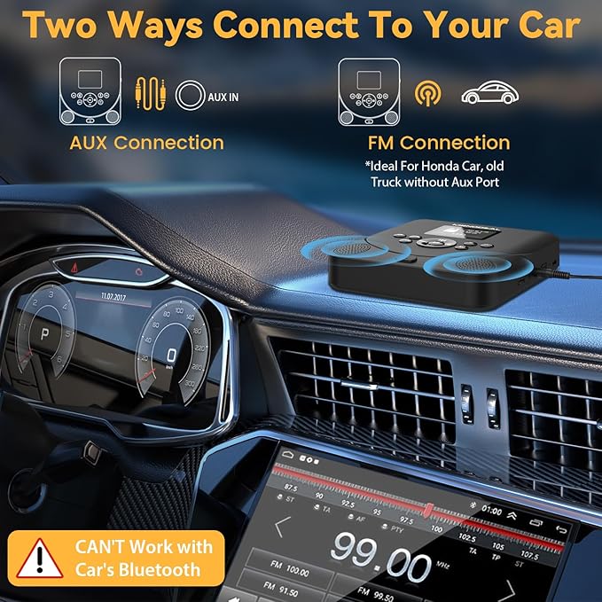CD Player Portable,MONODEAL Bluetooth CD Player with Speakers and FM Transmitter,Support TF Card,Rechargeable Player for Car/Home with 2.0“ TFT Screen