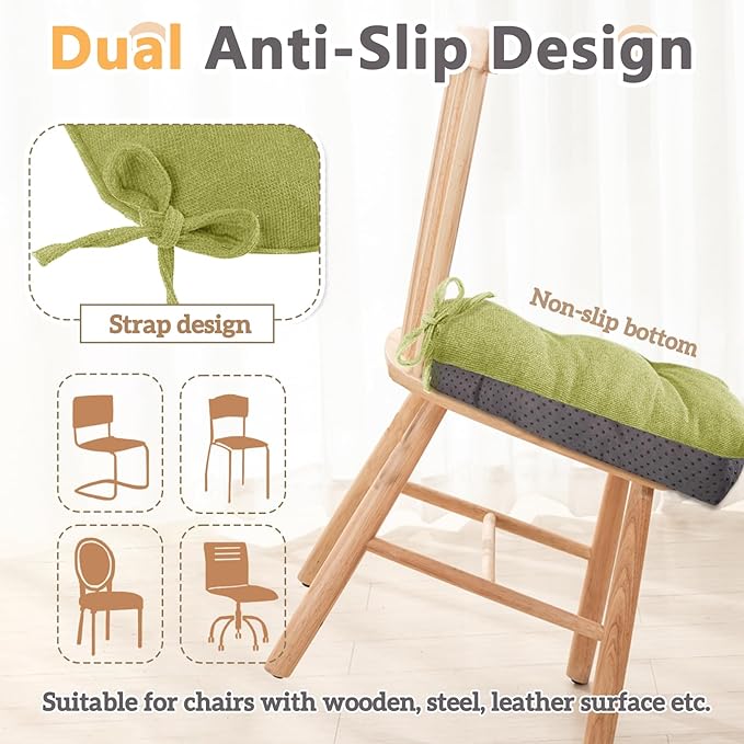 MAGIC ELEPHANT Chair Cushions for Dining Chairs, Memory Foam Kitchen Chair Cushions Set of 4, Non-Slip Thick Dining Room Chair Pads Seat Cushions, 15.5" x 15.5" x 4" (Sage Green)