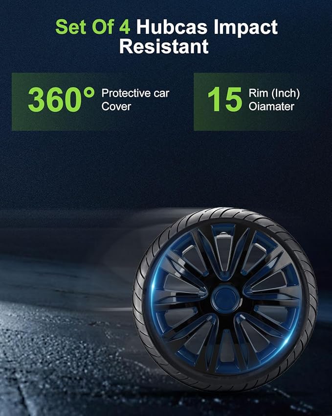 SCITOO Hub Cap Steel Wheel Snap On Universal 15" Hubcap Auto Tire Replacement Exterior Hubcaps Wheel Cover Rim 15 Inch Set of 4 PP Black Lacquer & Blue Lacquer