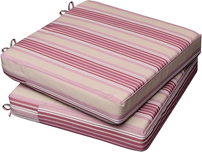 AAAAAcessories Outdoor Seat Cushions for Chairs, Waterproof, Fade-Resistant, 20" x 18" x 3", Patio Furniture Replacement Cushions, Set of 2, Dusty Rose Garden Stripe