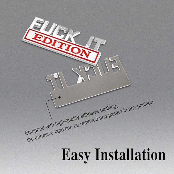 Fuck IT Edition Emblem, Car Exterior Emblems Badge 3D Sticker Decal, Fuck-IT Edition Emblem 3D Fender Badge Decal, 3D Fender Badge Decal Car Truck Replacement, Fit for All Cars (Sliver Red 1)