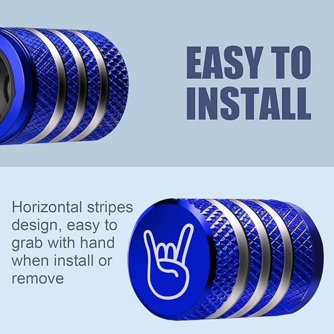 Tire Valve Stem Cap Cover - (5 Pack) Tire Air Cap Metal with Plastic Liner Corrosion Resistant Leak-Proof Rock and Roll for Car Truck Motorcycle Bike Blue